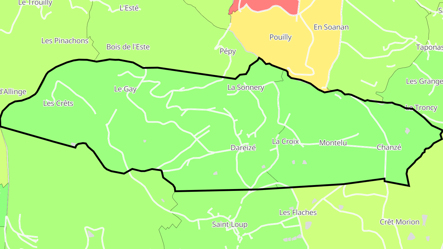 Carte des prix de l'immobilier Dareizé