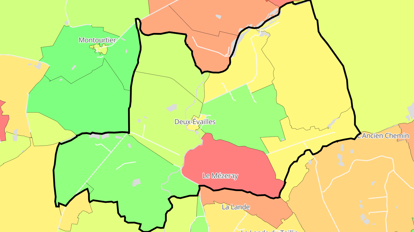 Carte des prix de l'immobilier Deux-Évailles