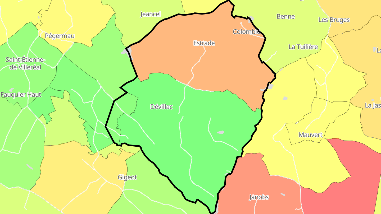Carte des prix de l'immobilier Dévillac