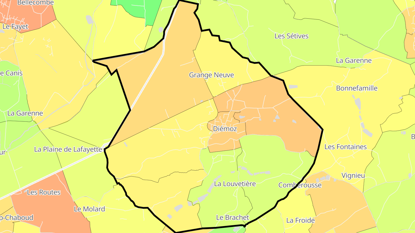 Carte des prix de l'immobilier Diémoz