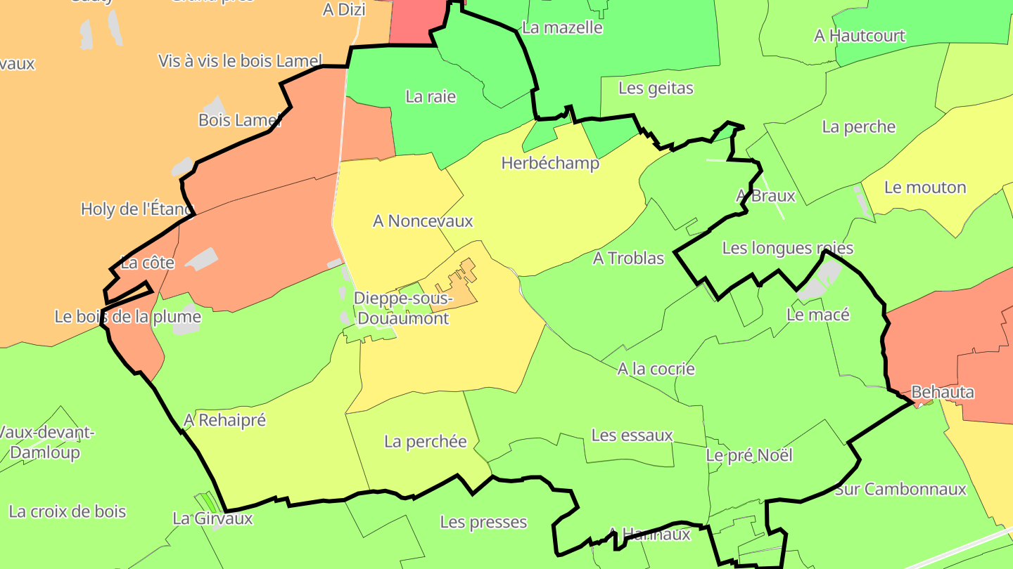 Carte des prix de l'immobilier Dieppe-sous-Douaumont