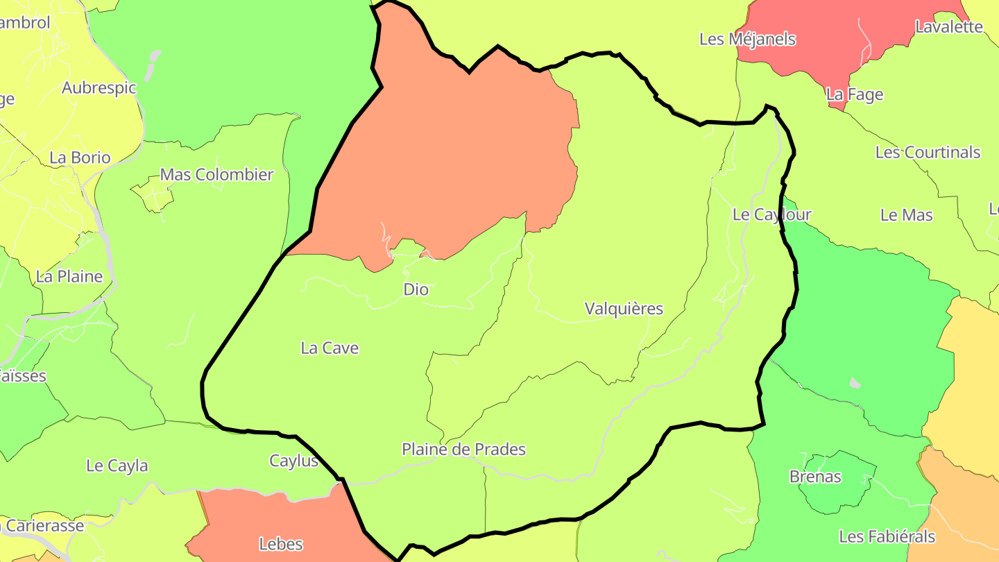 Carte des prix de l'immobilier Dio-et-Valquières