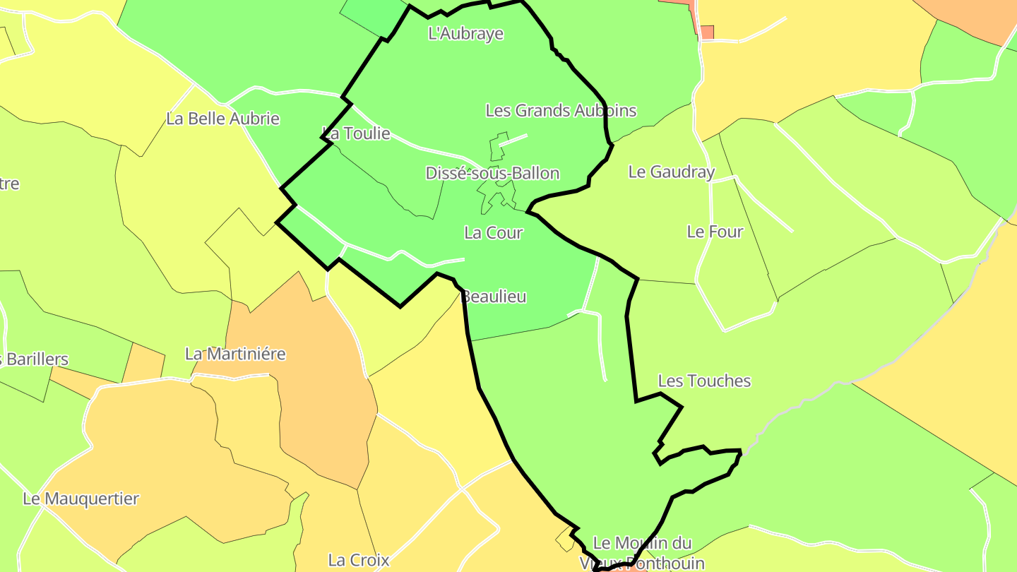 Carte des prix de l'immobilier Dissé-sous-Ballon