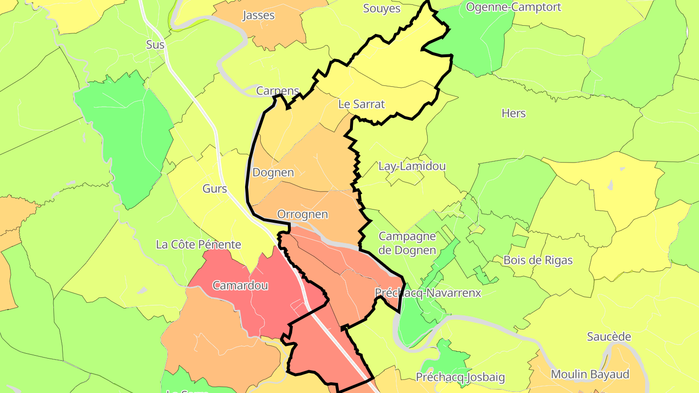 Carte des prix de l'immobilier Dognen