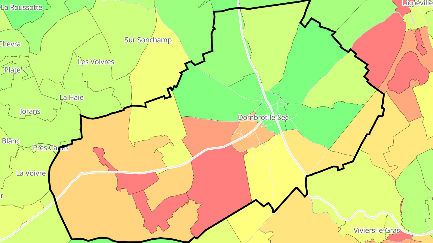 Carte des prix de l'immobilier Dombrot-le-Sec