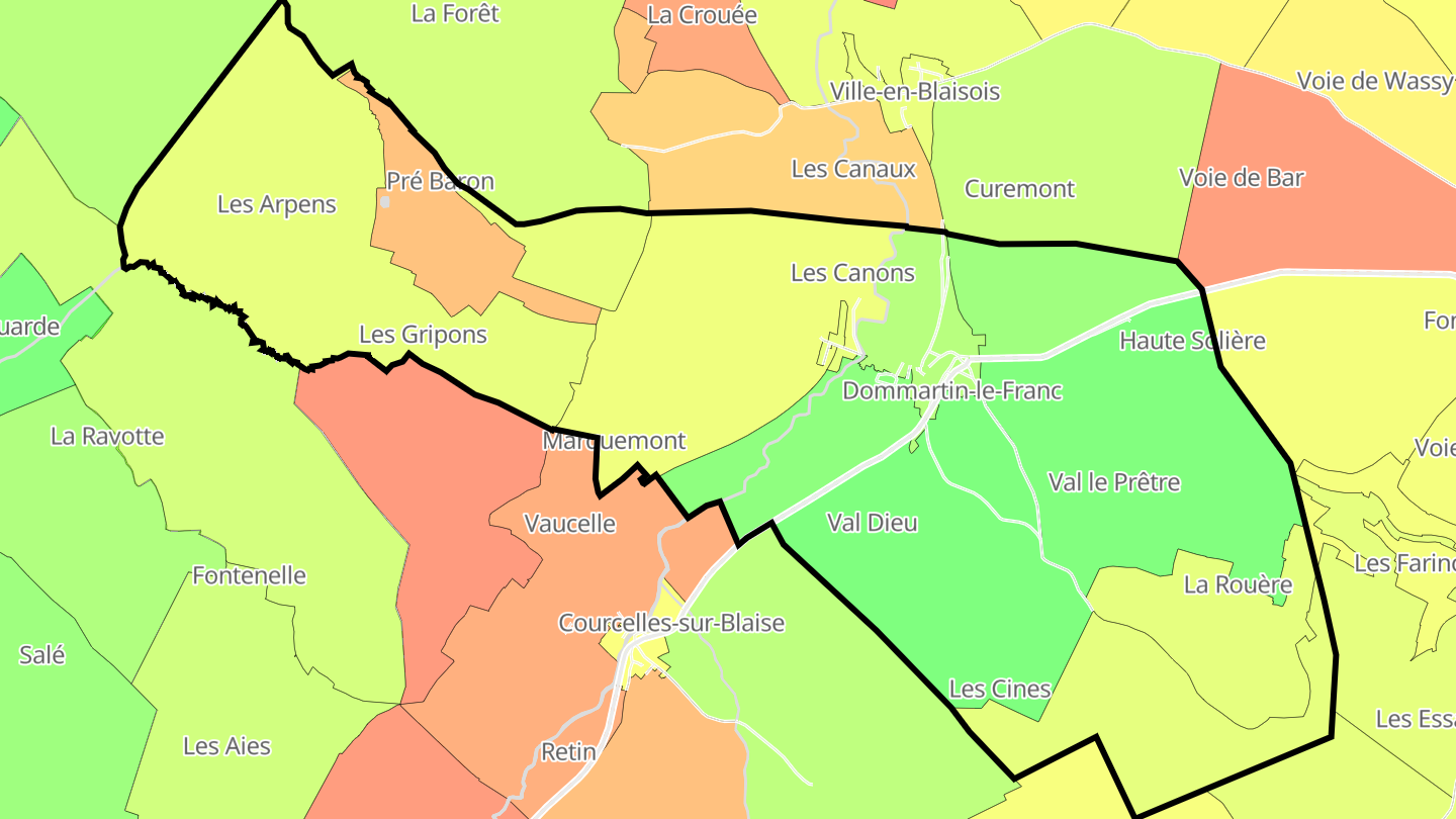 Carte des prix de l'immobilier Dommartin-le-Franc
