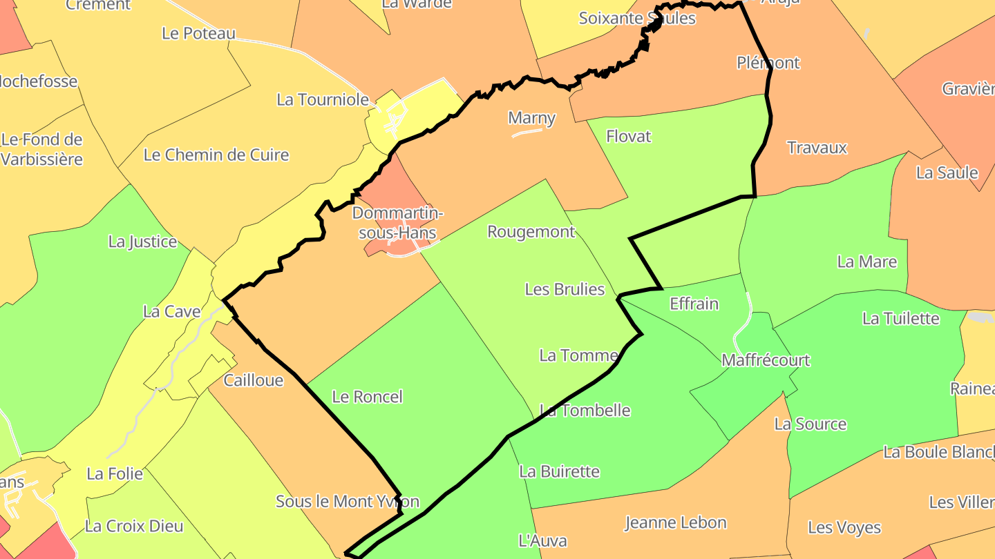 Carte des prix de l'immobilier Dommartin-sous-Hans