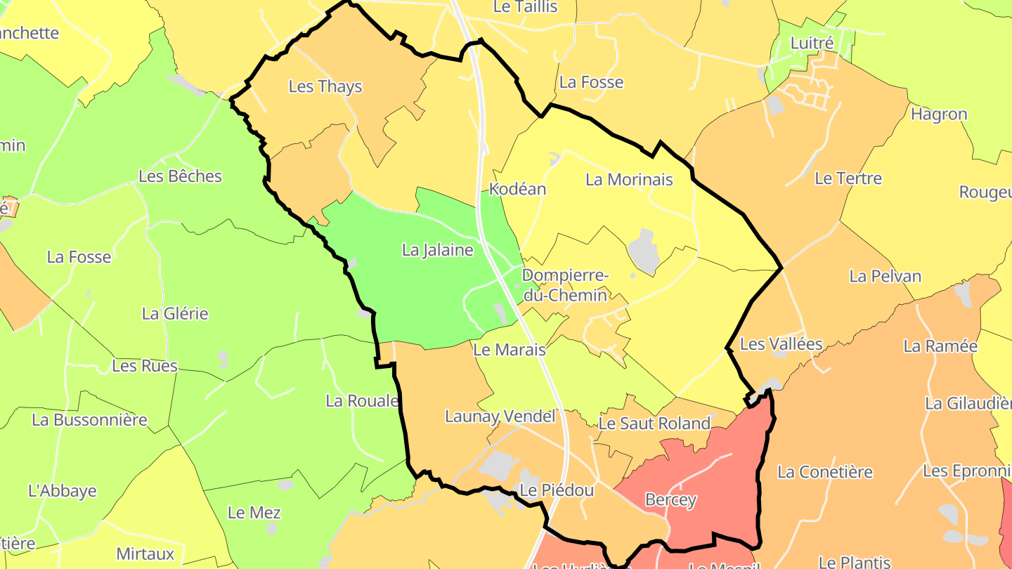 Carte des prix de l'immobilier Dompierre-du-Chemin