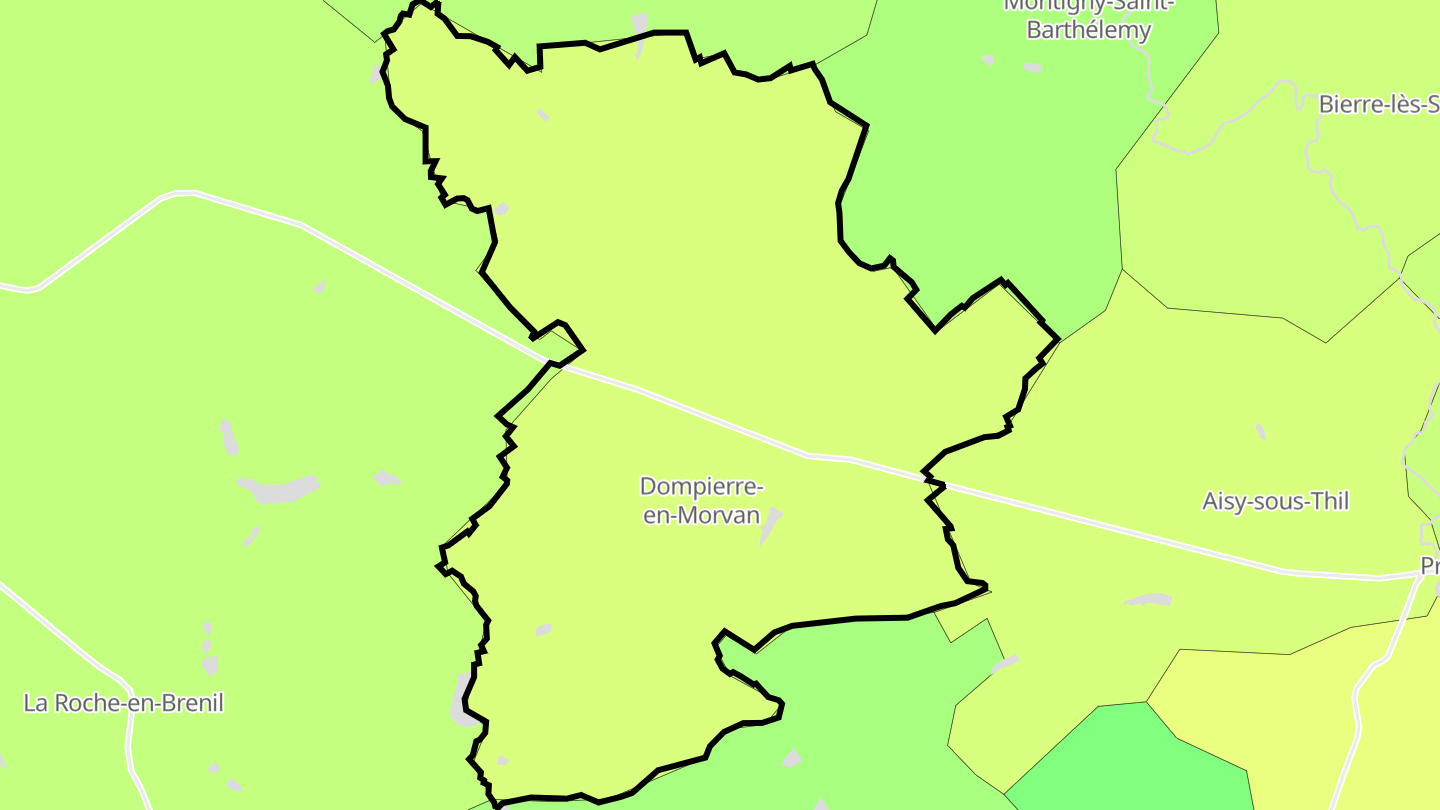 Carte des prix de l'immobilier Dompierre-en-Morvan