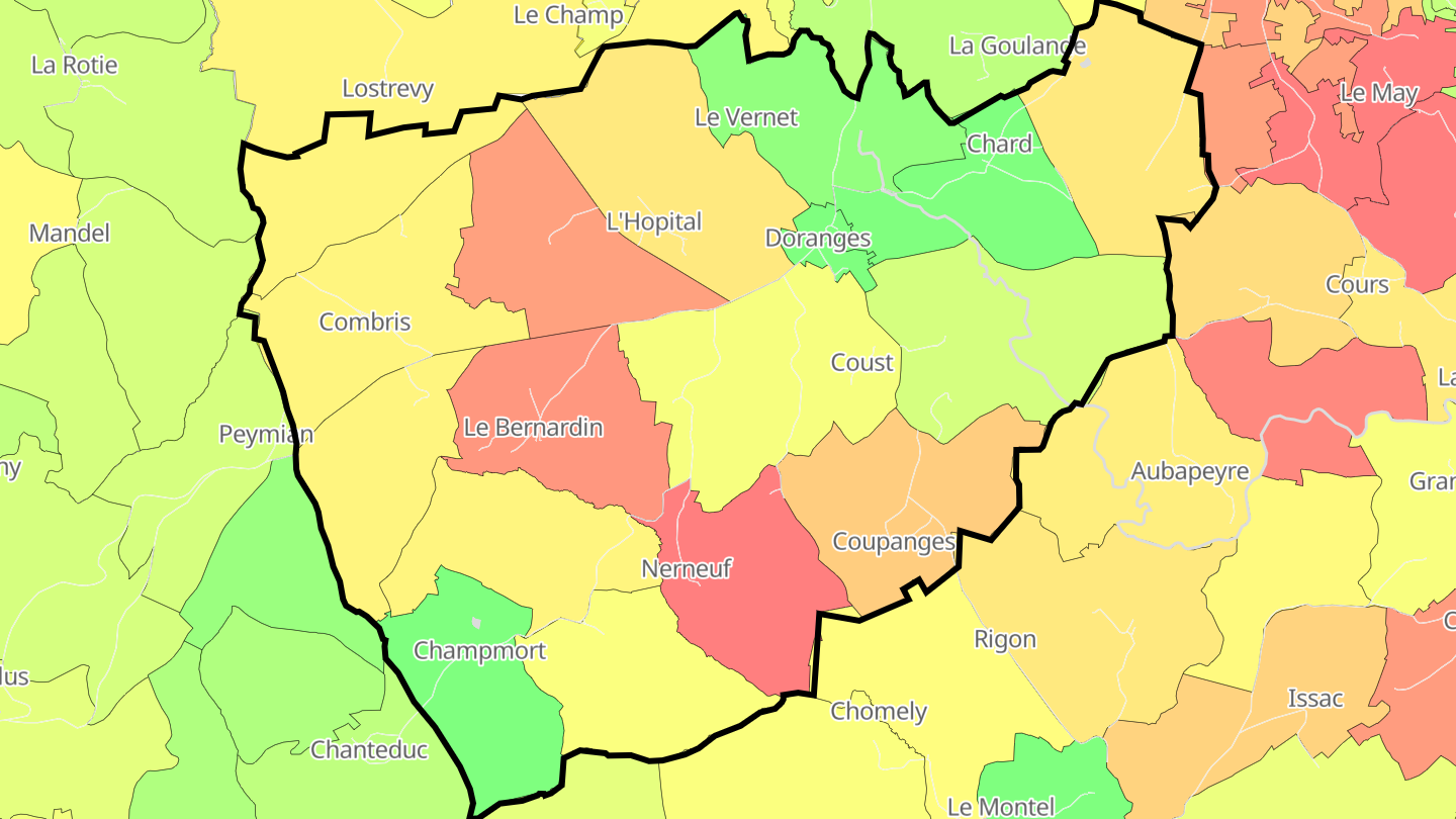 Carte des prix de l'immobilier Doranges