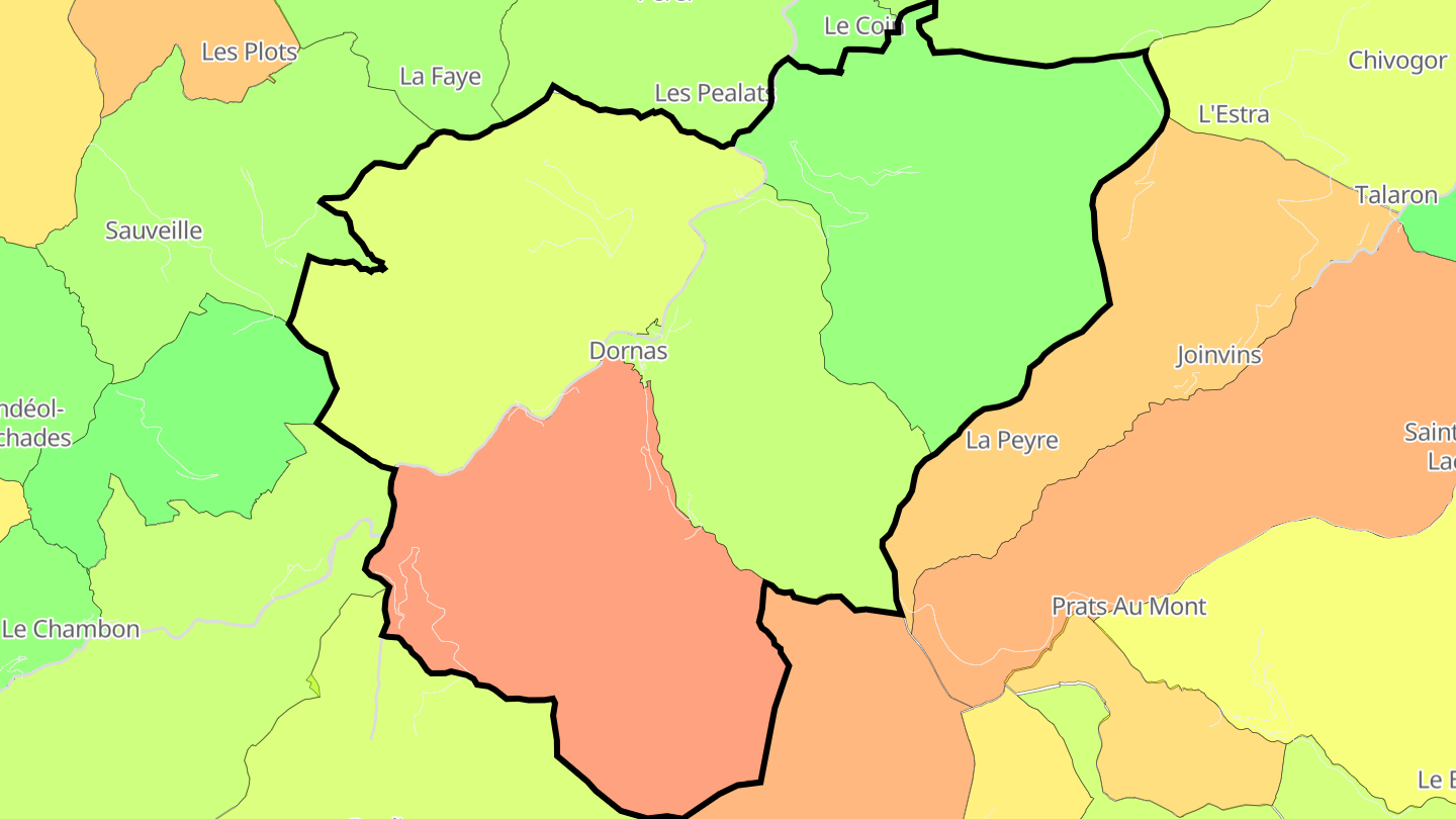 Carte des prix de l'immobilier Dornas