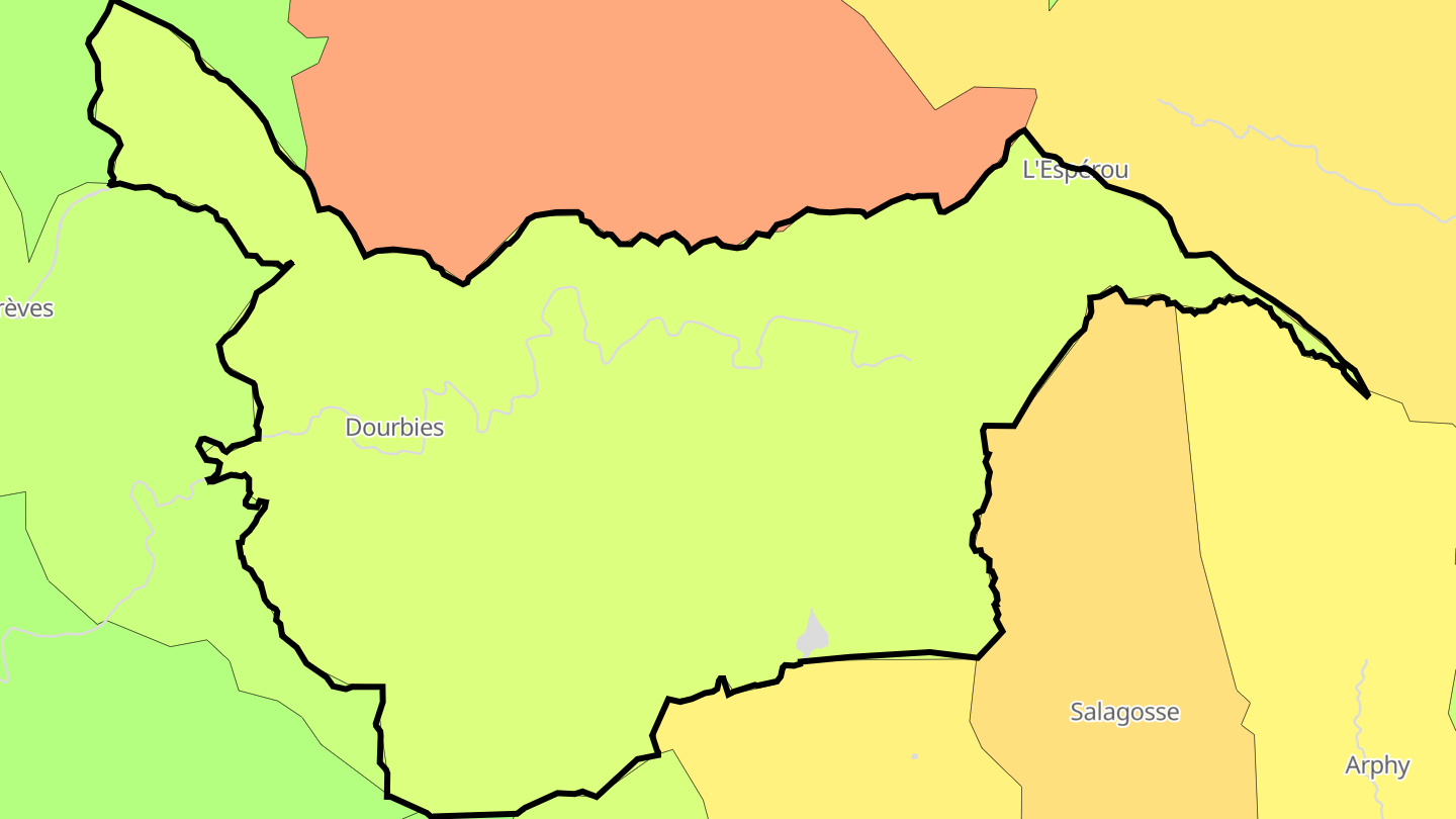 Carte des prix de l'immobilier Dourbies