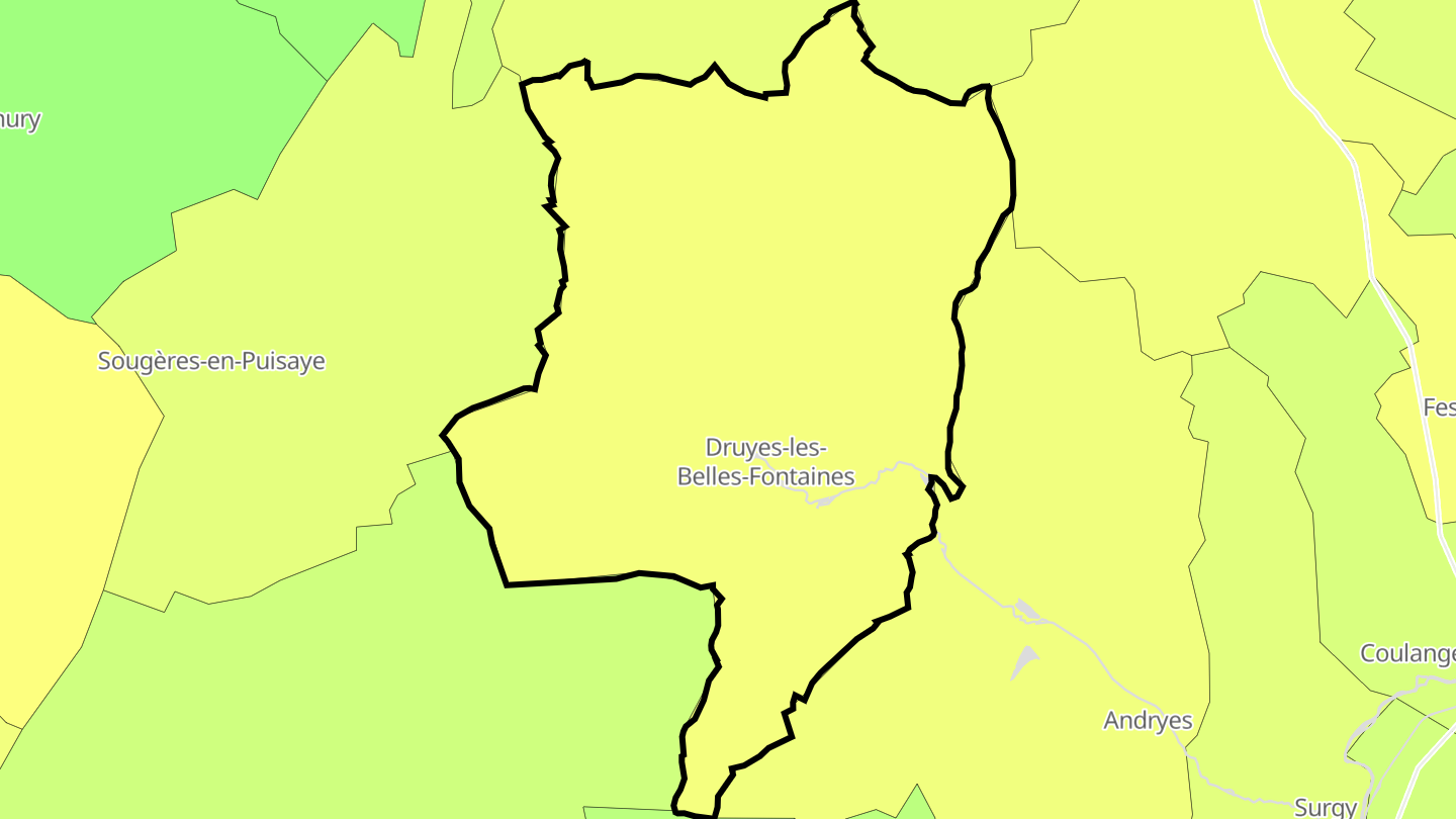 Carte des prix de l'immobilier Druyes-les-Belles-Fontaines