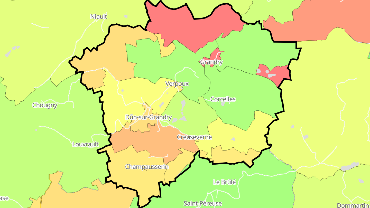 Carte des prix de l'immobilier Dun-sur-Grandry