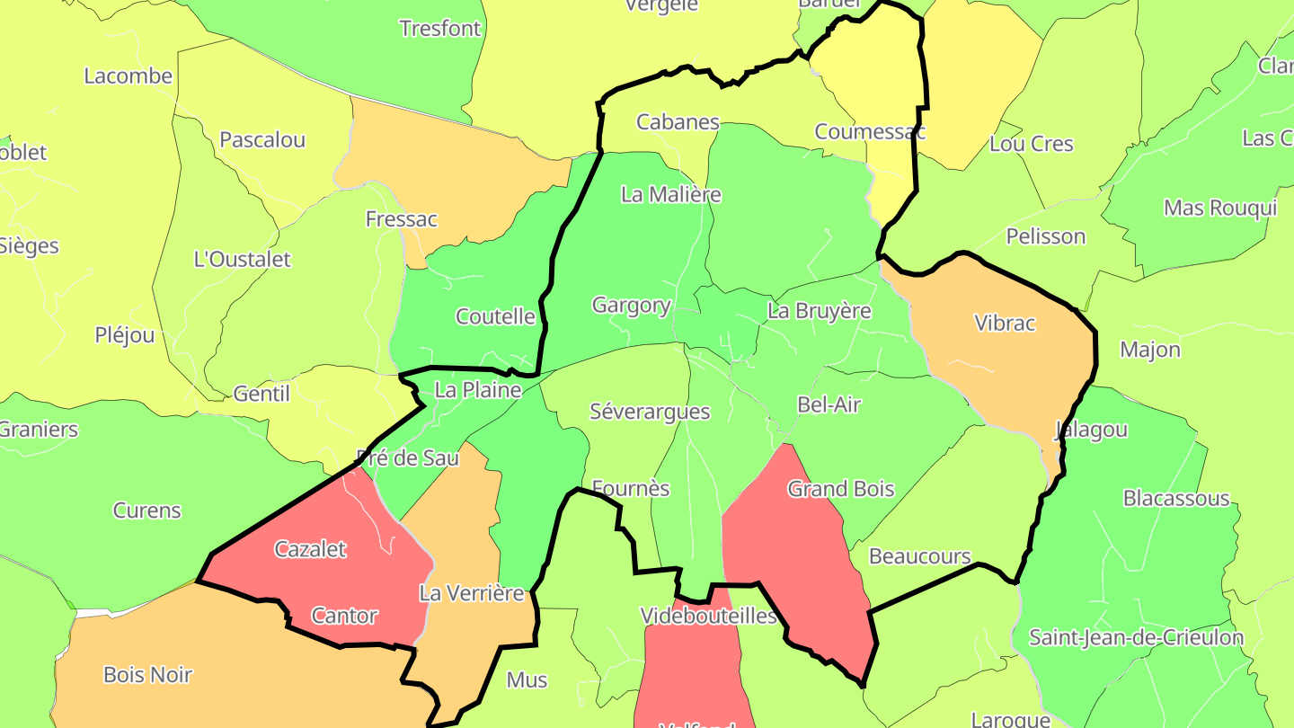 Carte des prix de l'immobilier Durfort-et-Saint-Martin-de-Sossenac
