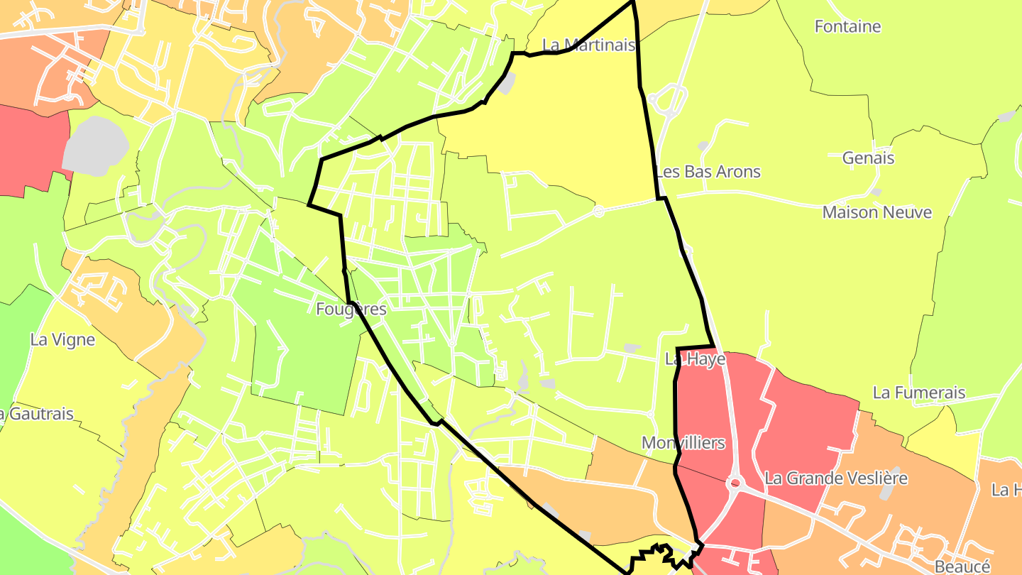 Carte des prix de l'immobilier Écartelée - Bonabry - Orières - Paron