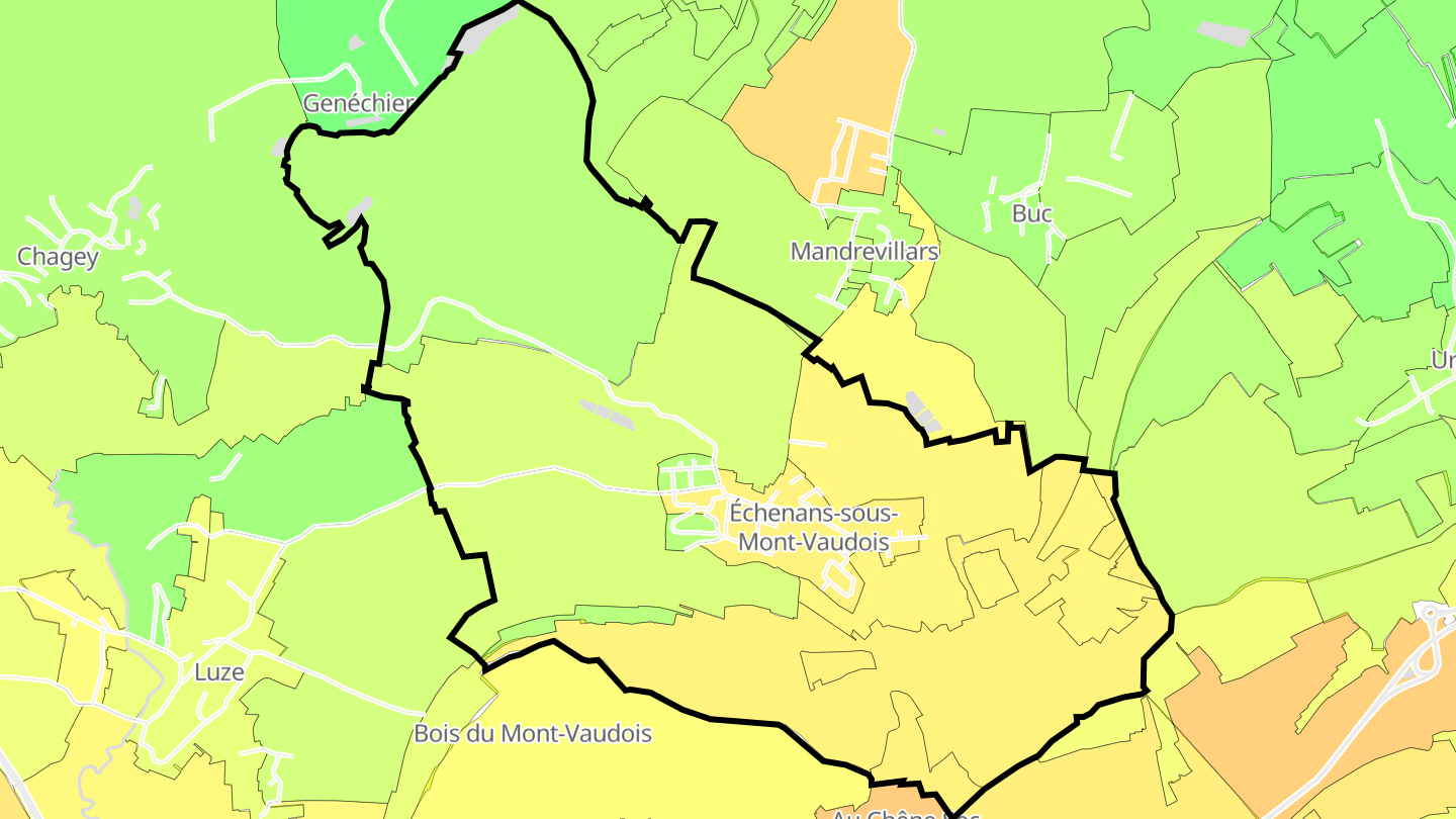 Carte des prix de l'immobilier Échenans-sous-Mont-Vaudois