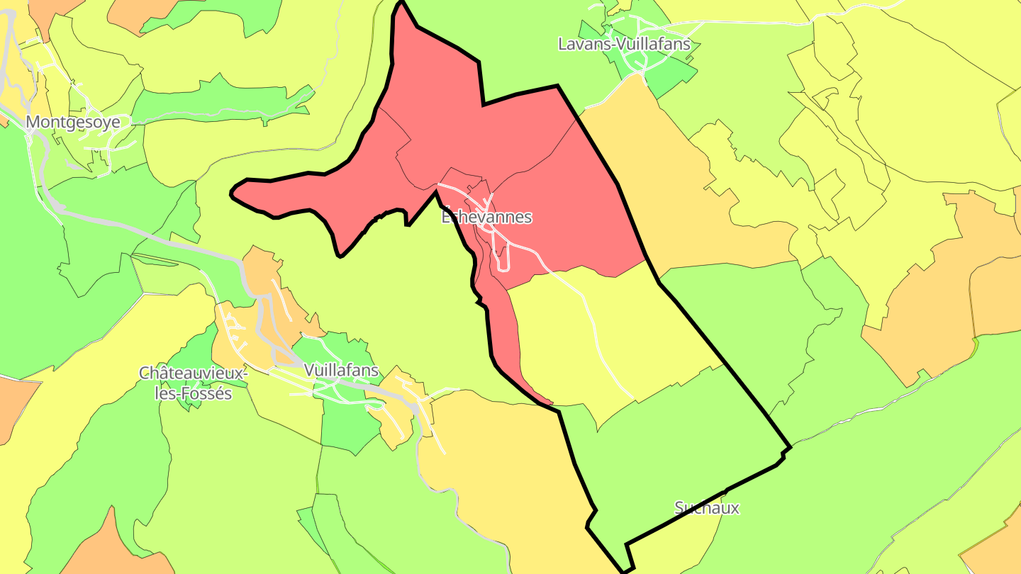 Carte des prix de l'immobilier Échevannes
