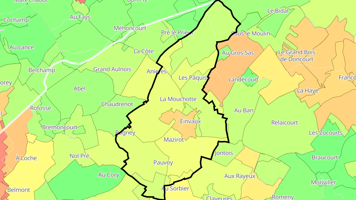 Carte des prix de l'immobilier Einvaux