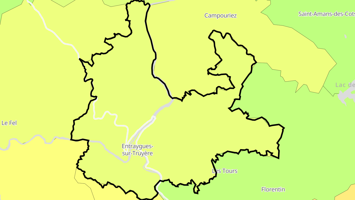 Carte des prix de l'immobilier Entraygues-sur-Truyère