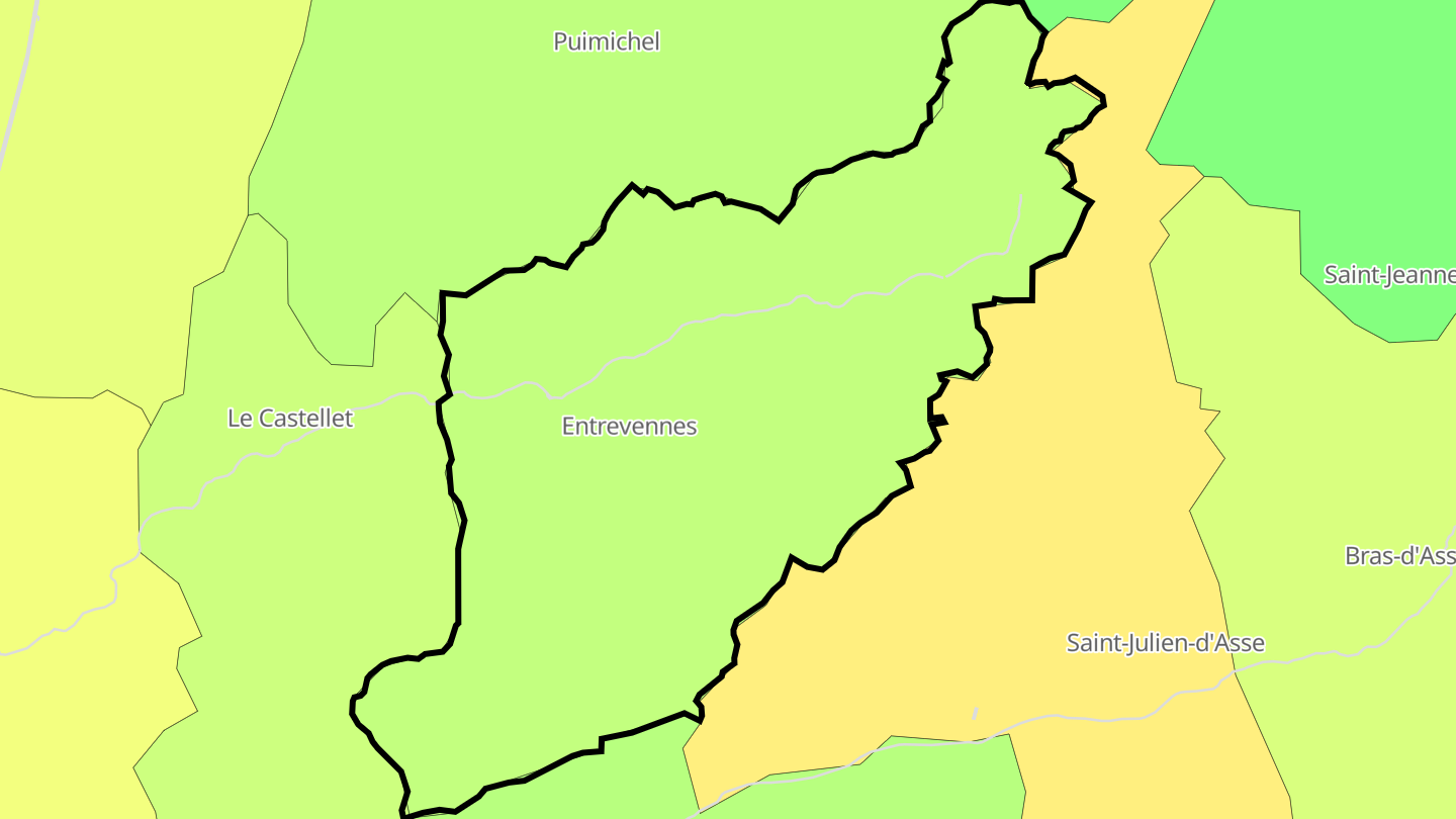 Carte des prix de l'immobilier Entrevennes