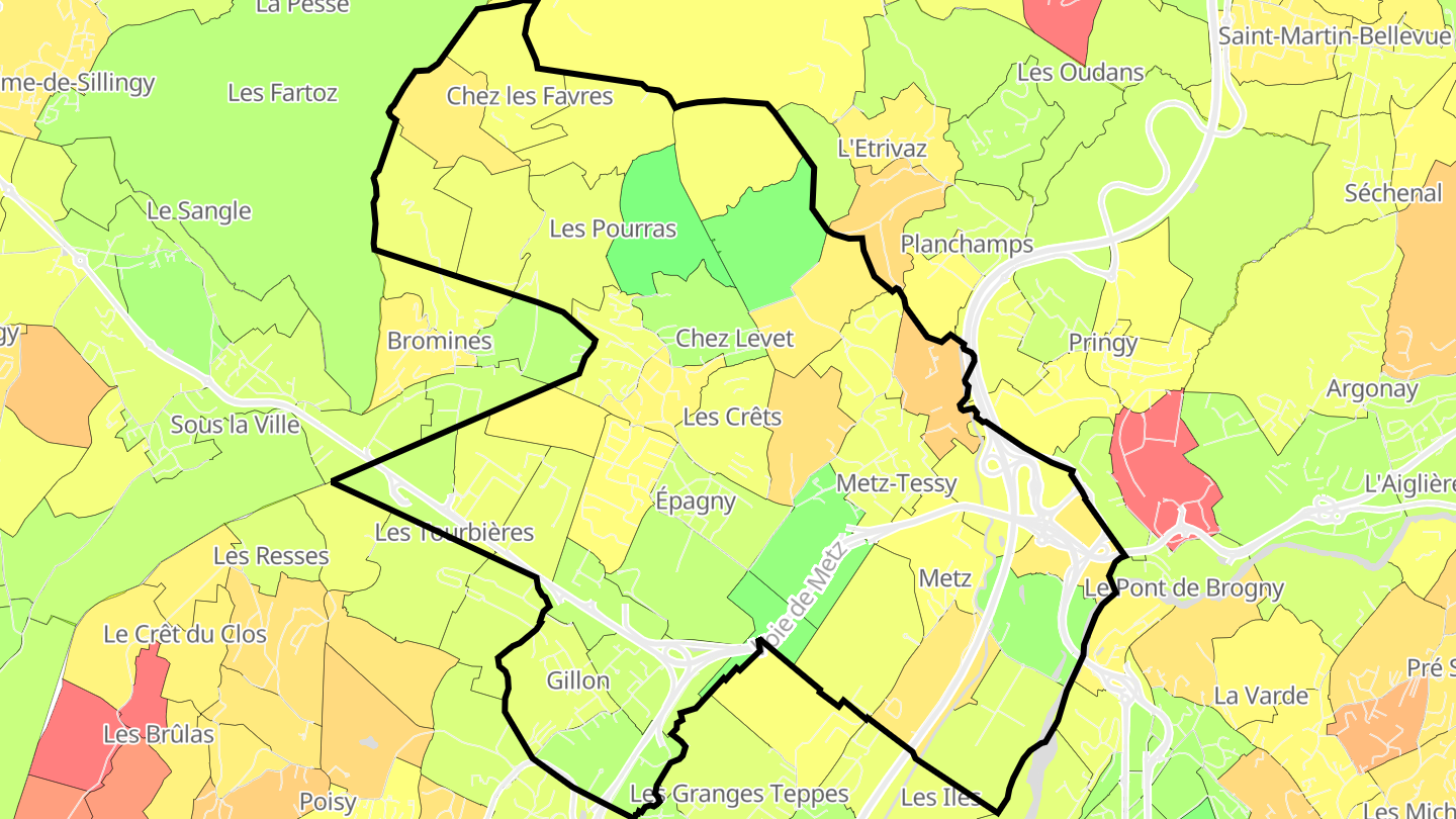 Carte des prix de l'immobilier Épagny Metz-Tessy