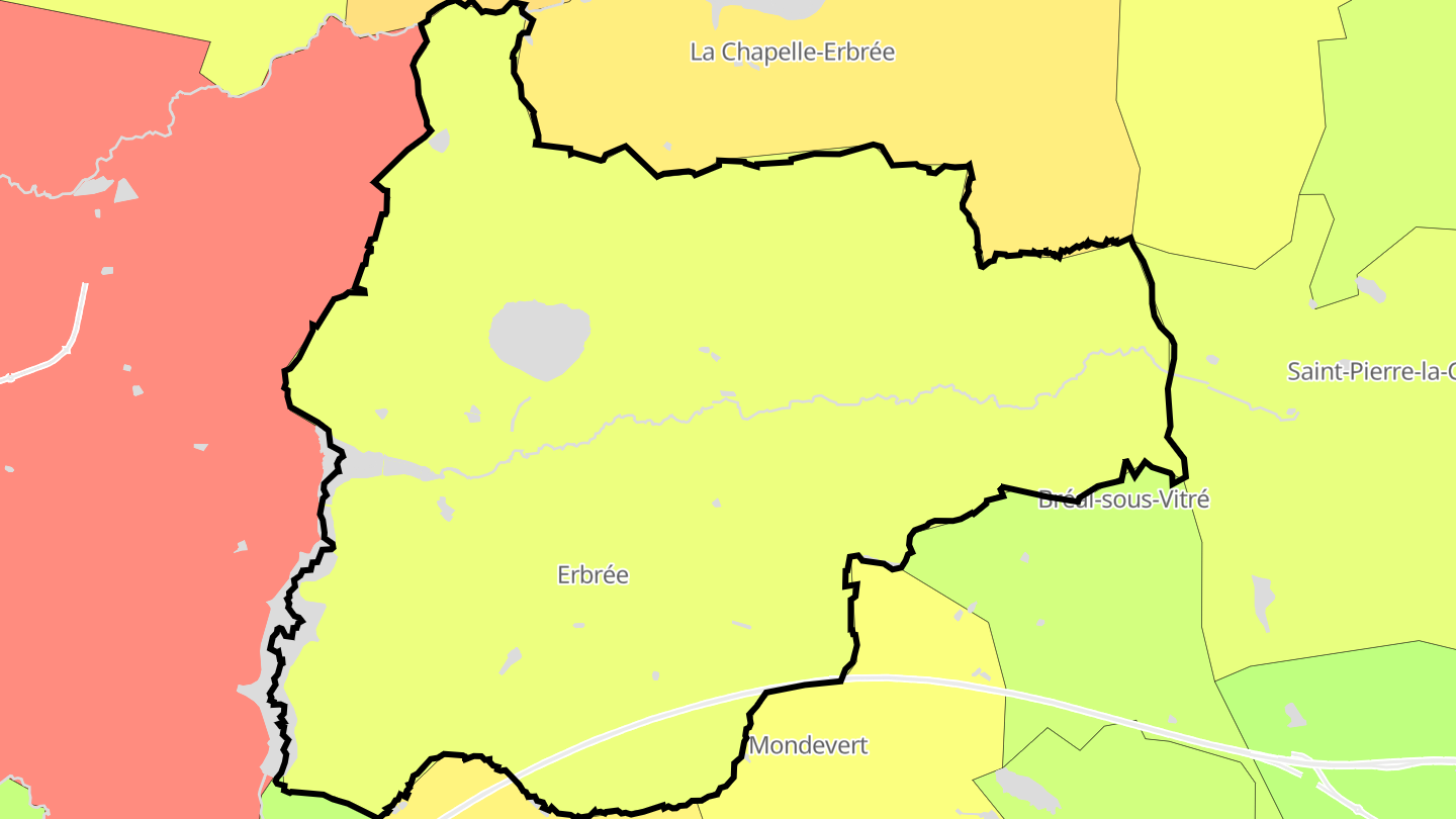Carte des prix de l'immobilier Erbrée