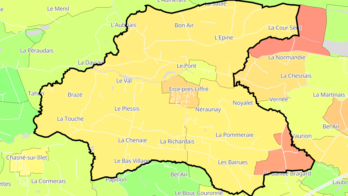 Carte des prix de l'immobilier Ercé-près-Liffré