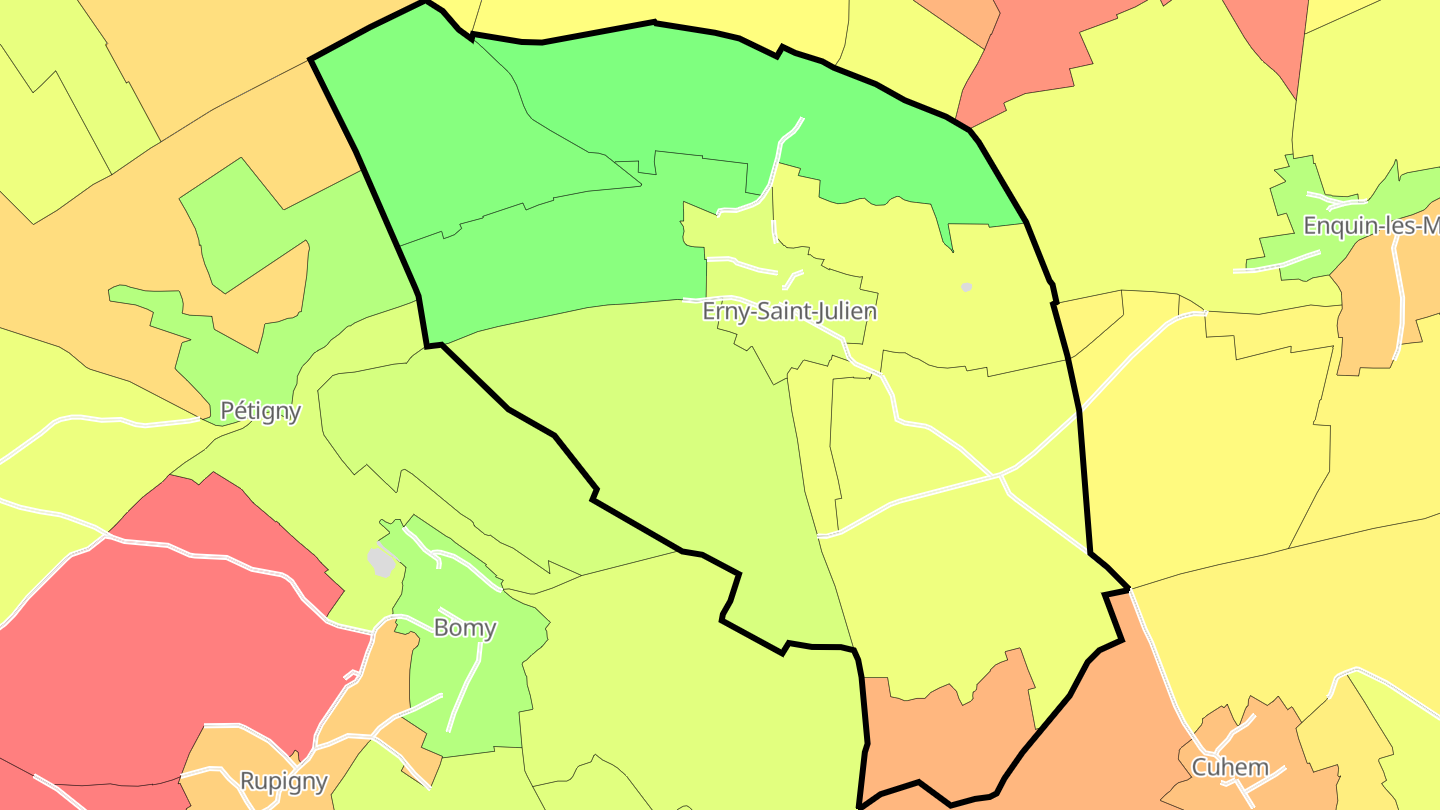 Carte des prix de l'immobilier Erny-Saint-Julien