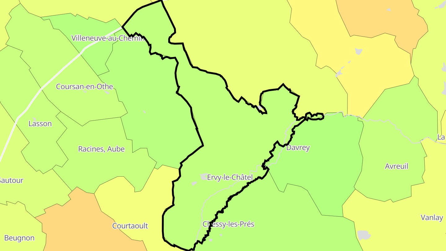 Carte des prix de l'immobilier Ervy-le-Châtel