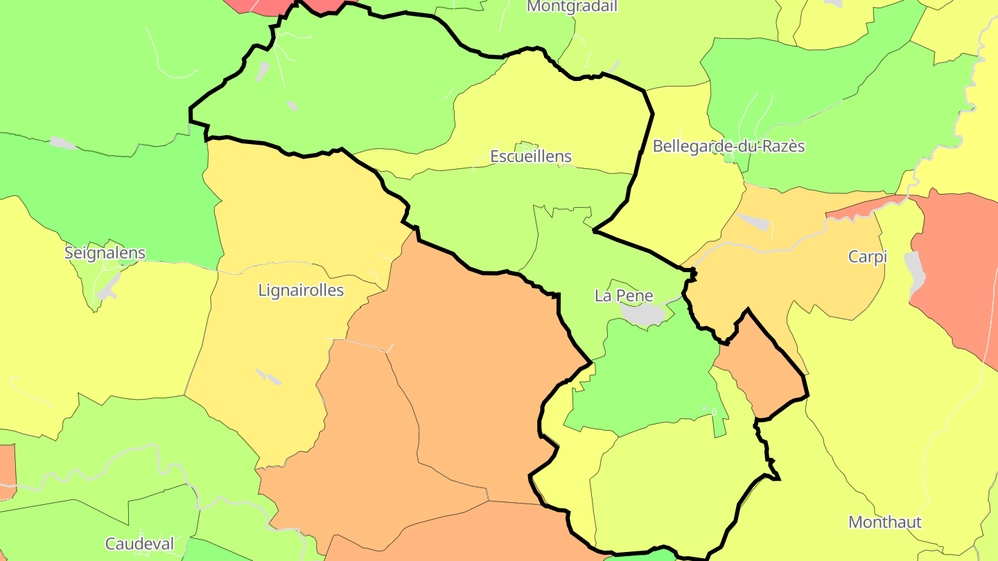 Carte des prix de l'immobilier Escueillens-et-Saint-Just-de-Bélengard