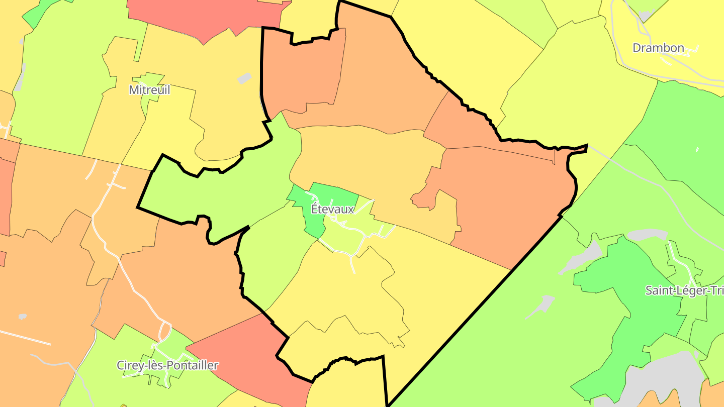 Carte des prix de l'immobilier Étevaux