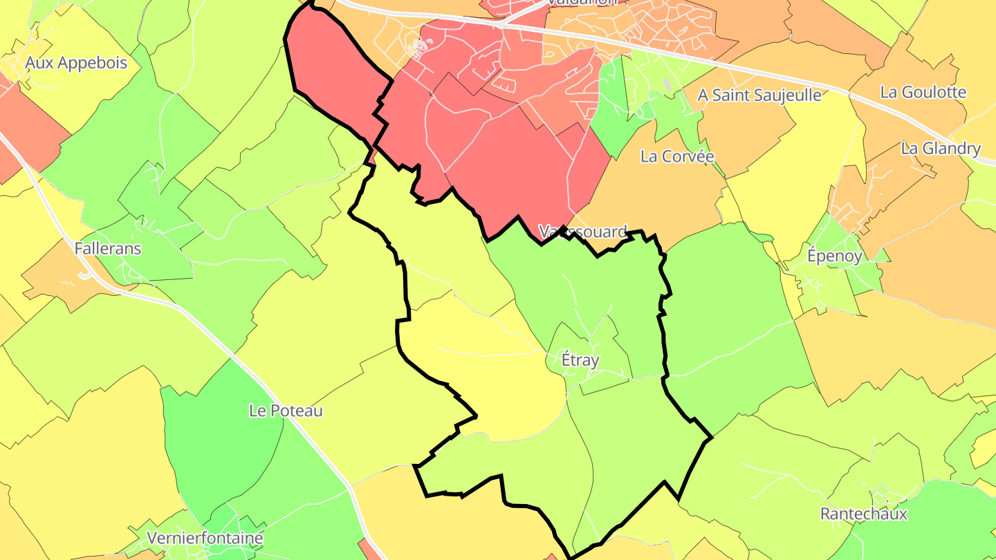 Carte des prix de l'immobilier Étray