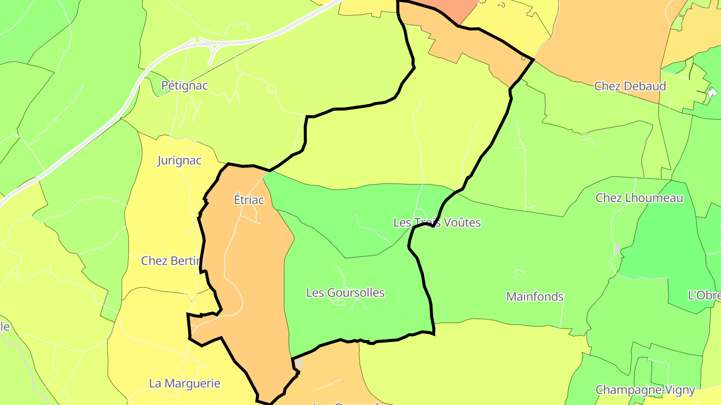 Carte des prix de l'immobilier Étriac