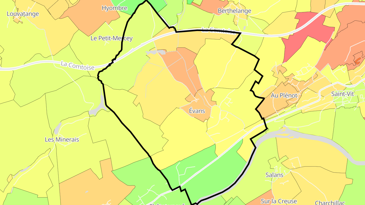 Carte des prix de l'immobilier Évans