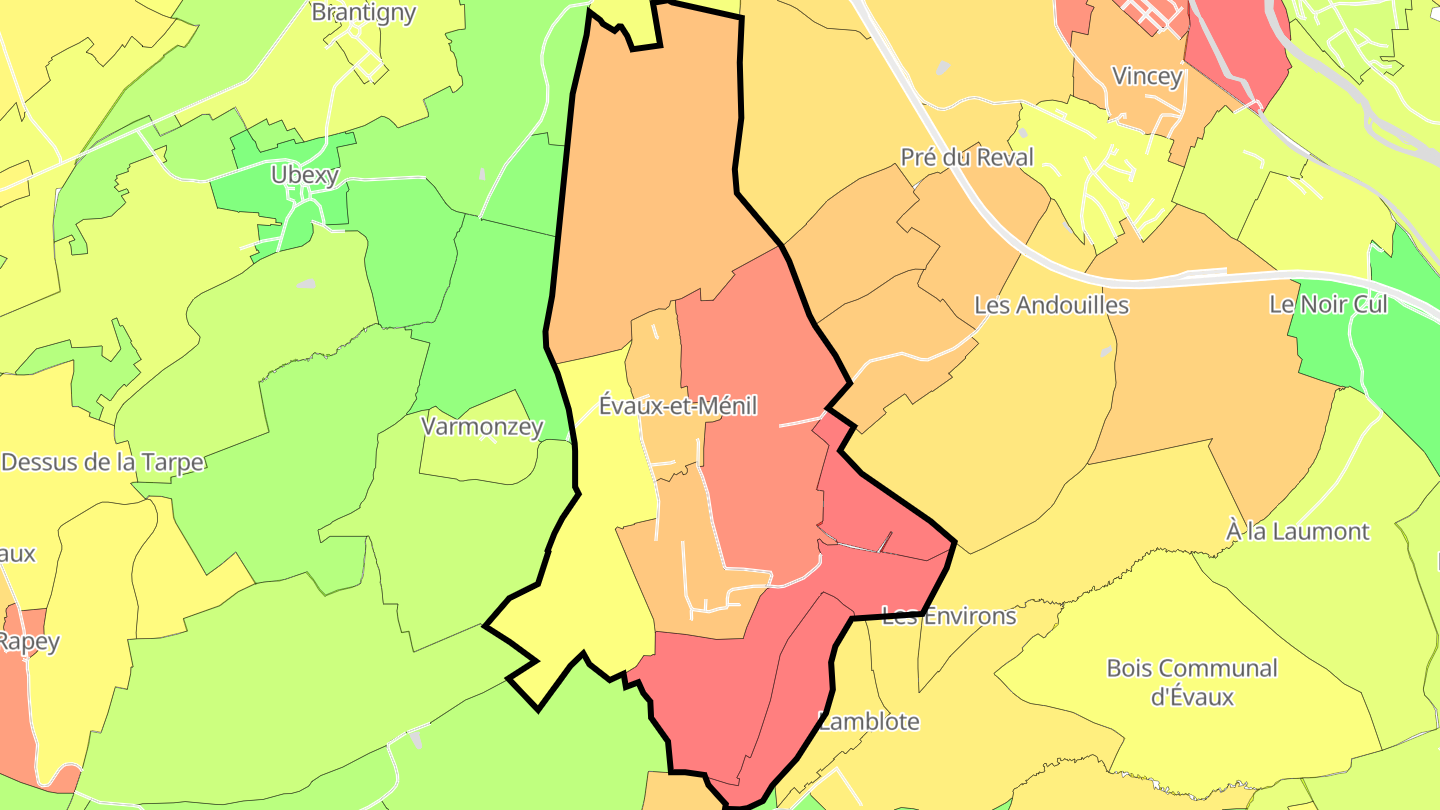 Carte des prix de l'immobilier Évaux-et-Ménil