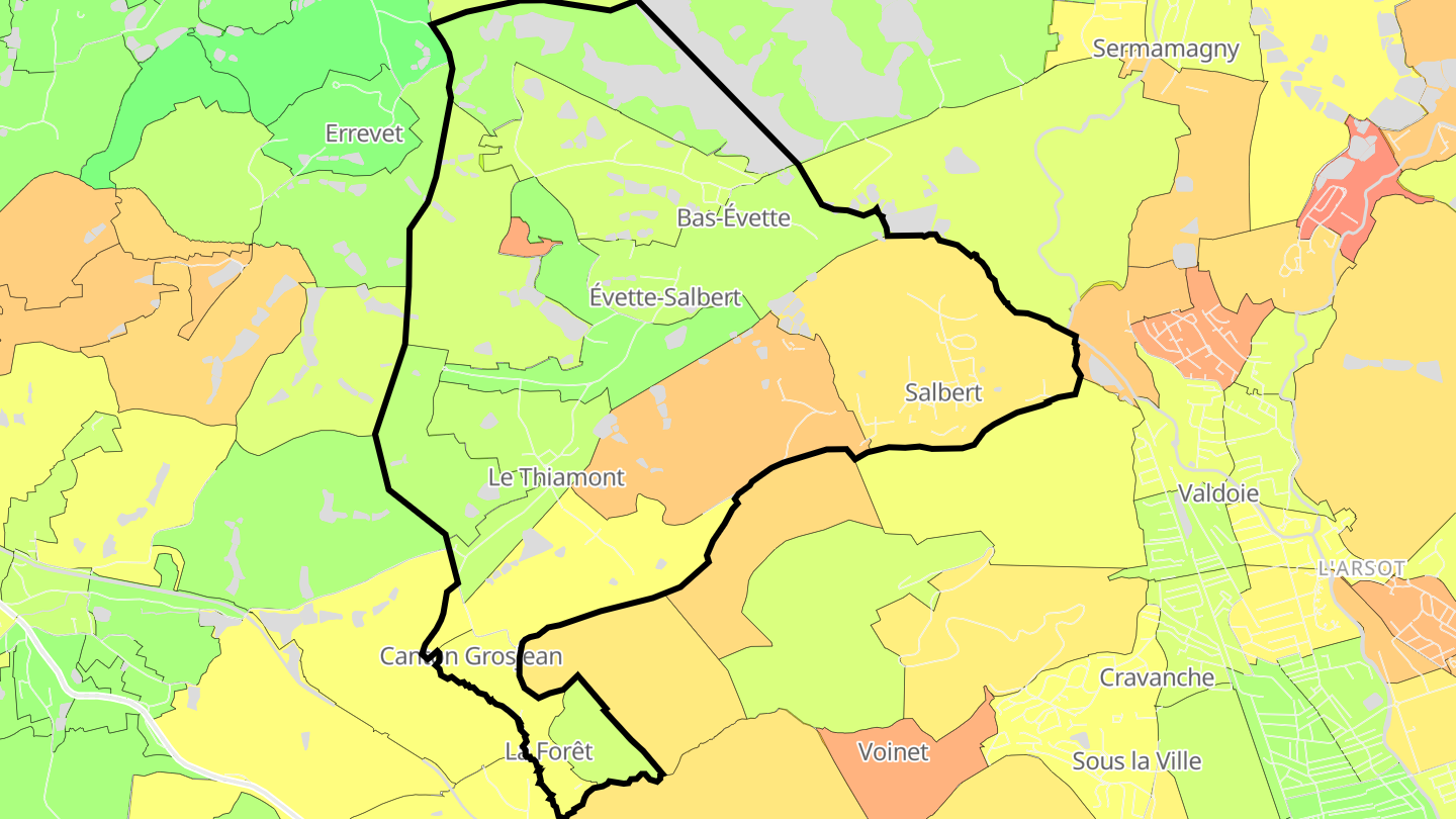 Carte des prix de l'immobilier Évette-Salbert
