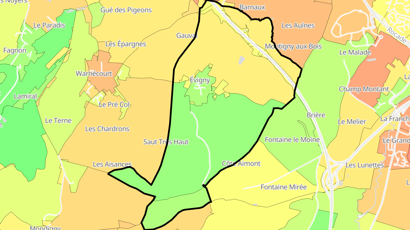 Carte des prix de l'immobilier Évigny