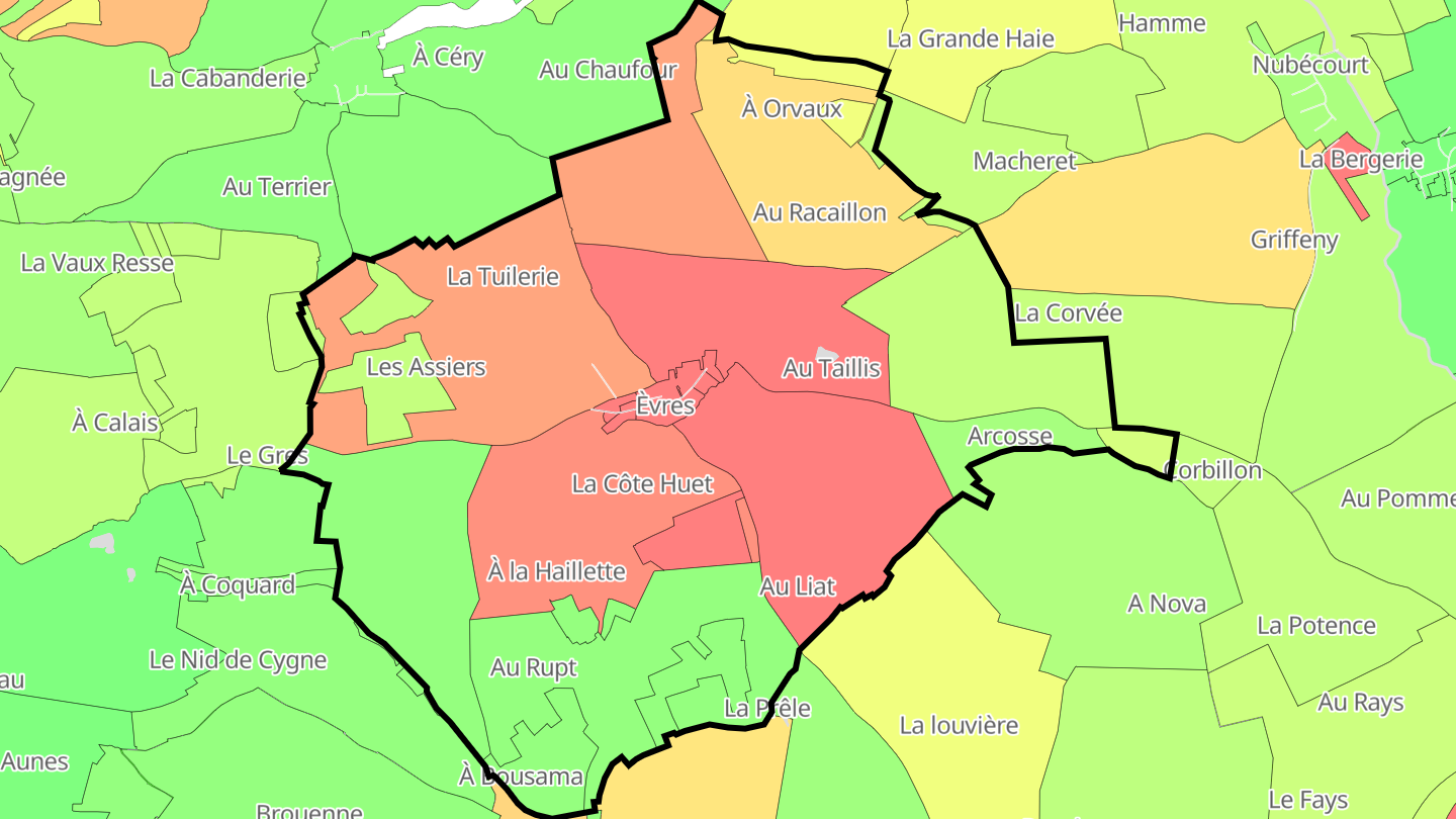 Carte des prix de l'immobilier Èvres