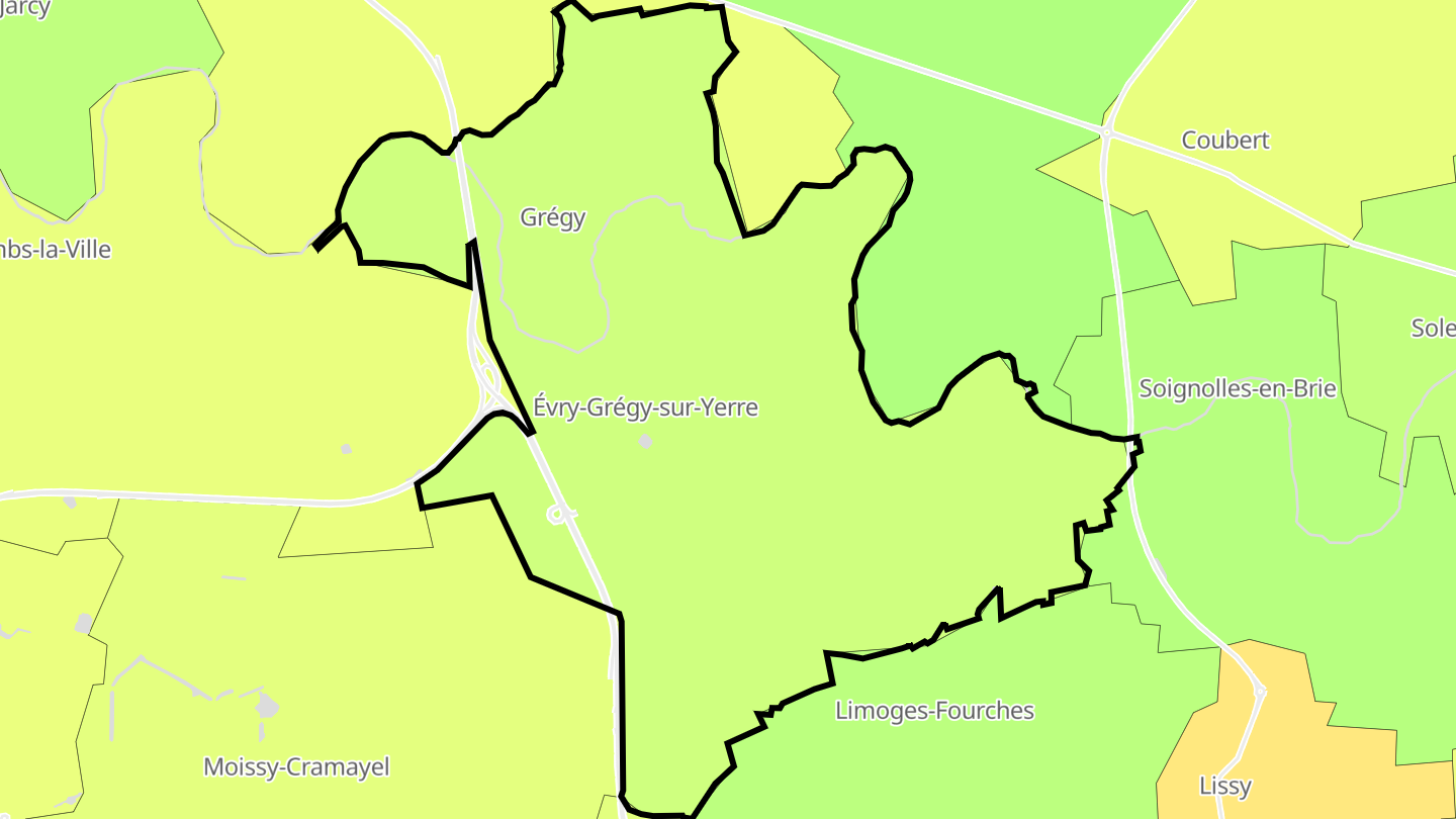 Carte des prix de l'immobilier Évry-Grégy-sur-Yerre