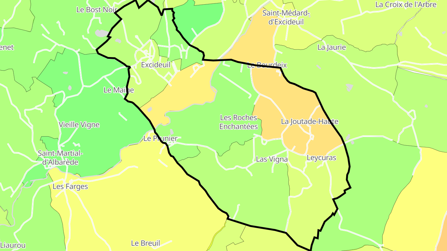 Carte des prix de l'immobilier Excideuil