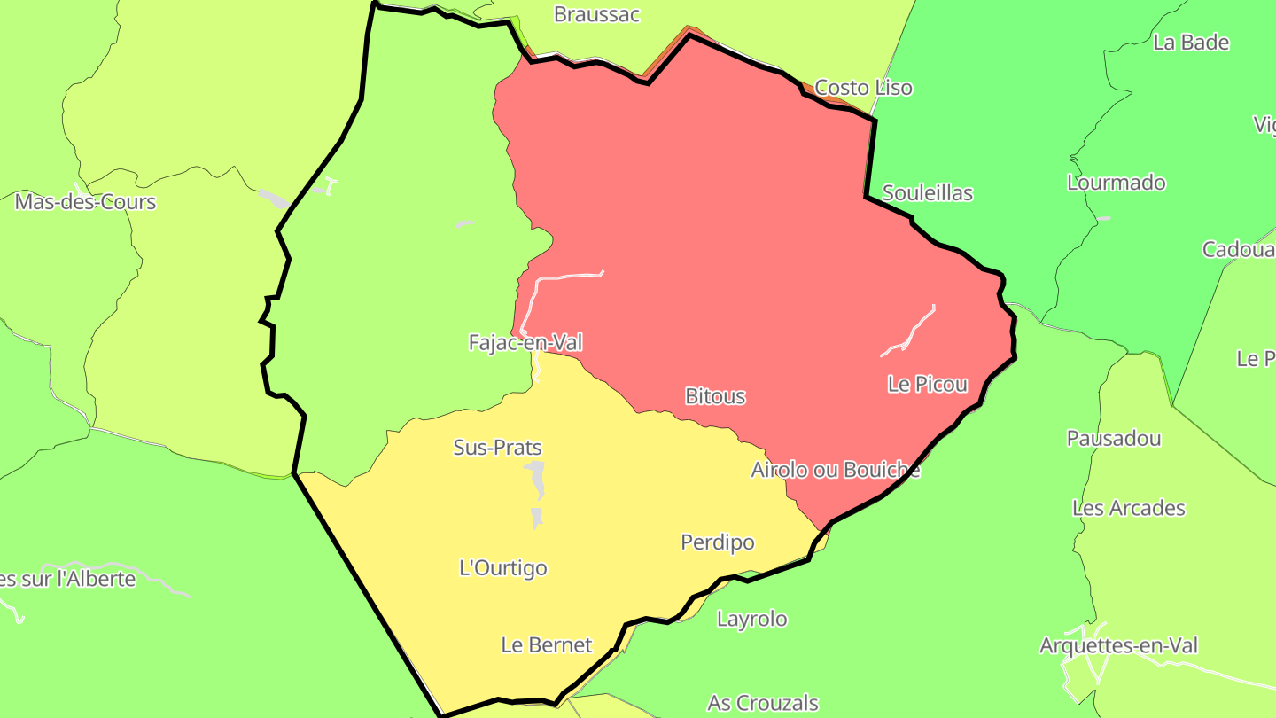 Carte des prix de l'immobilier Fajac-en-Val