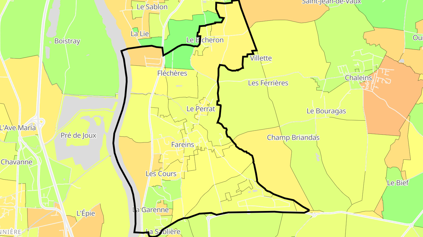 Carte des prix de l'immobilier Fareins