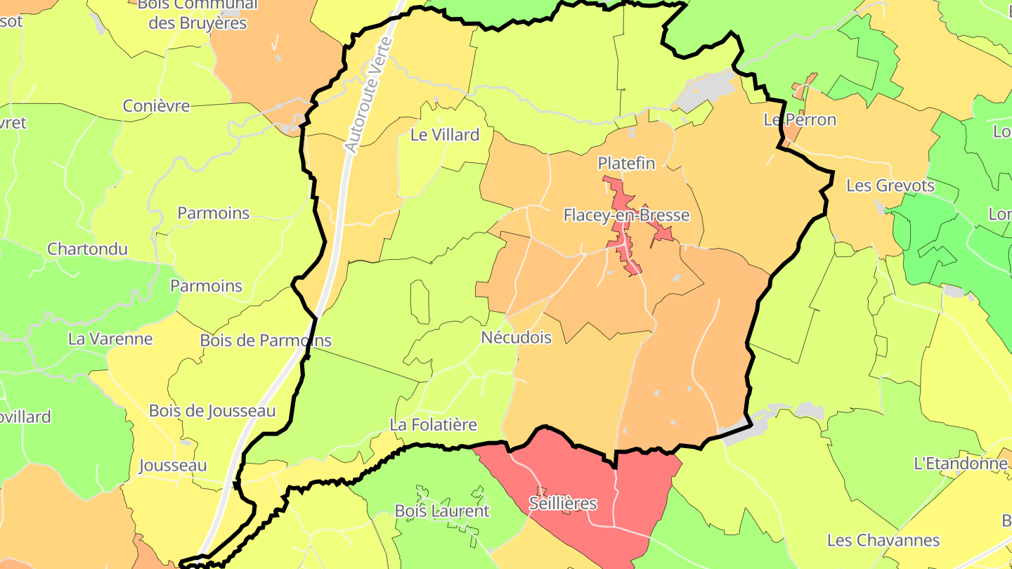 Carte des prix de l'immobilier Flacey-en-Bresse