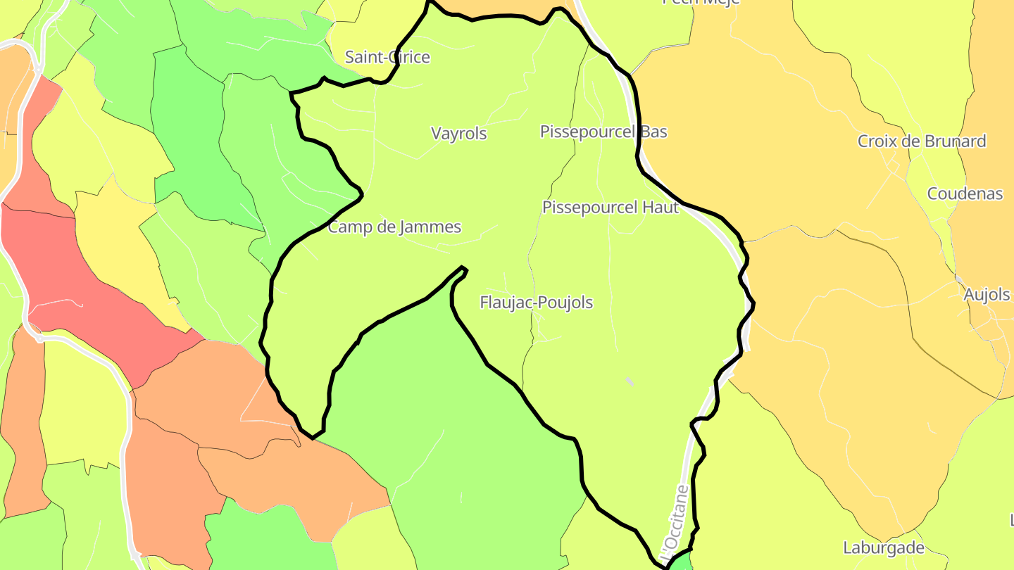 Carte des prix de l'immobilier Flaujac-Poujols