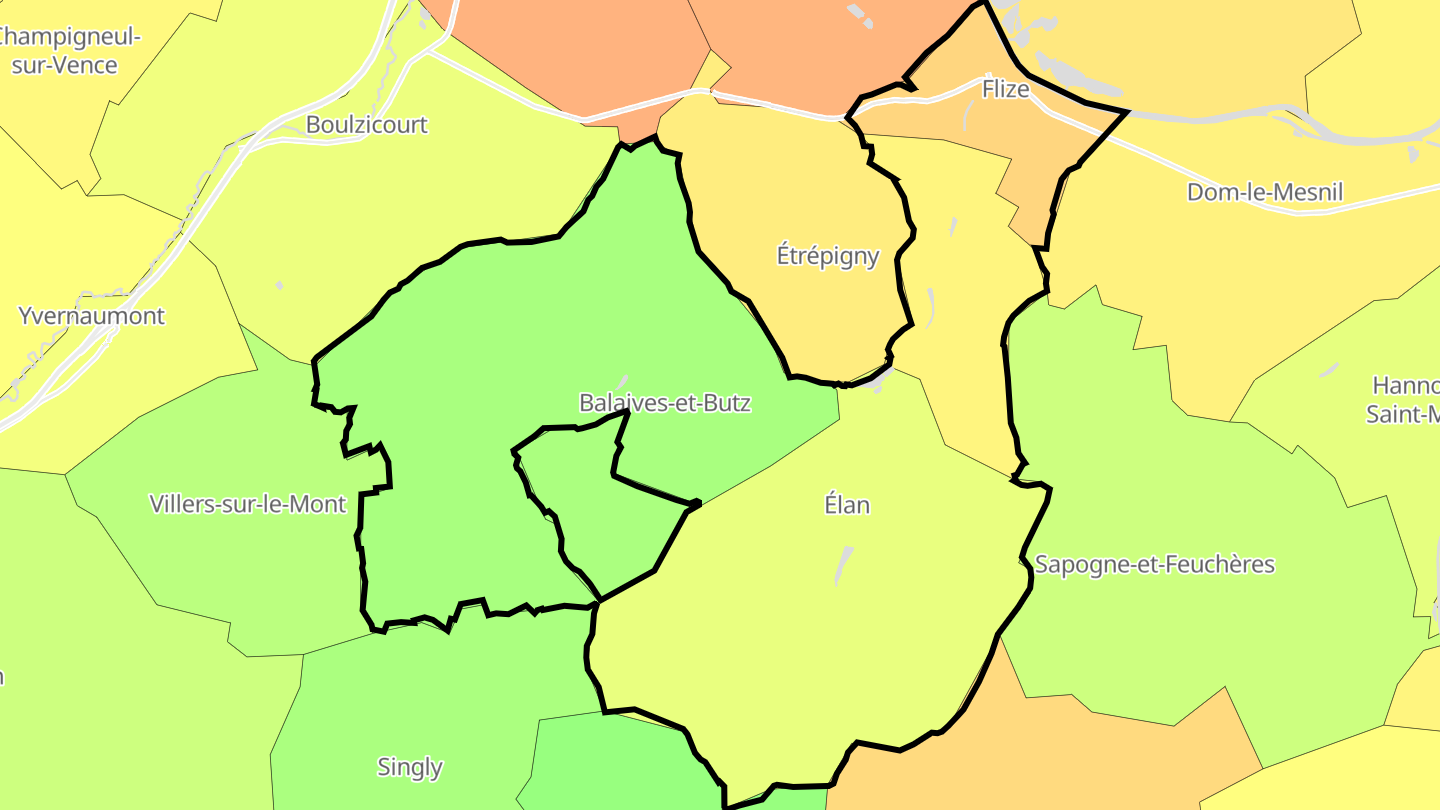 Carte des prix de l'immobilier Flize