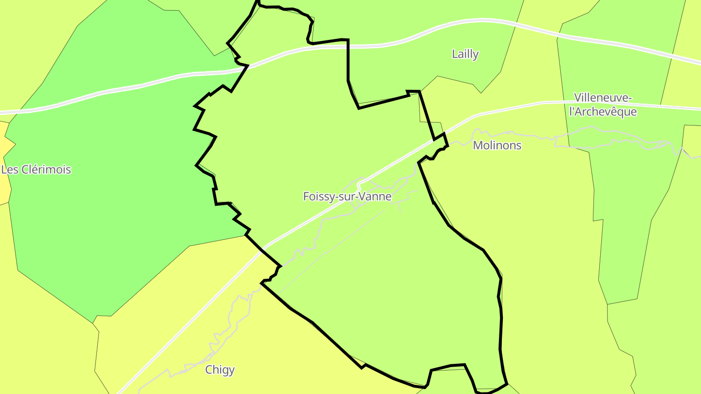 Carte des prix de l'immobilier Foissy-sur-Vanne