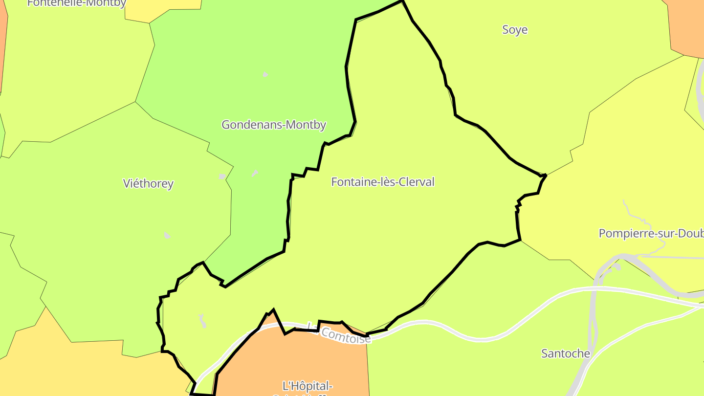 Carte des prix de l'immobilier Fontaine-lès-Clerval