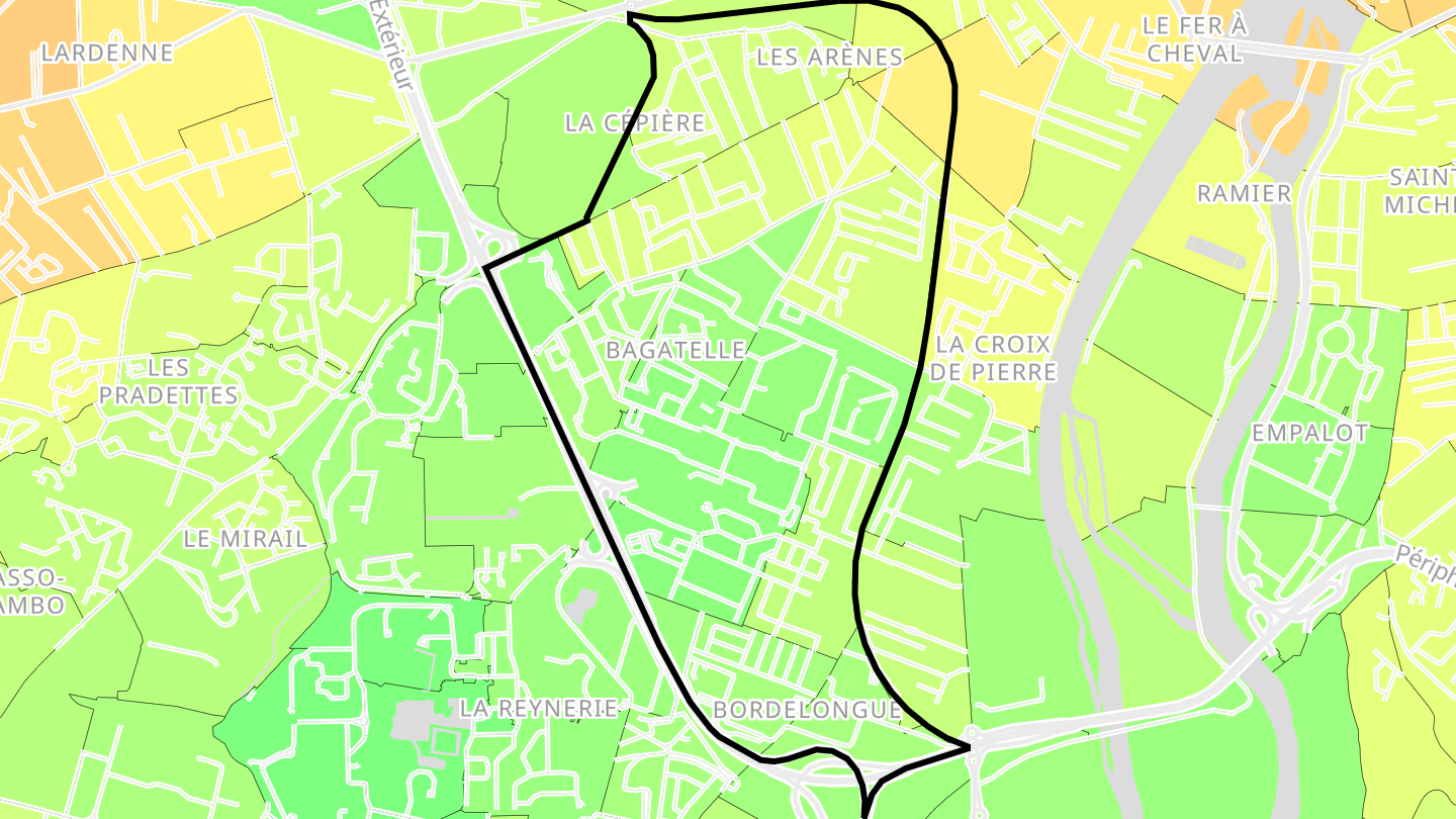 Carte des prix de l'immobilier Fontaine Lestang - Bagatelle - Papus - Tabar - Bordelongue