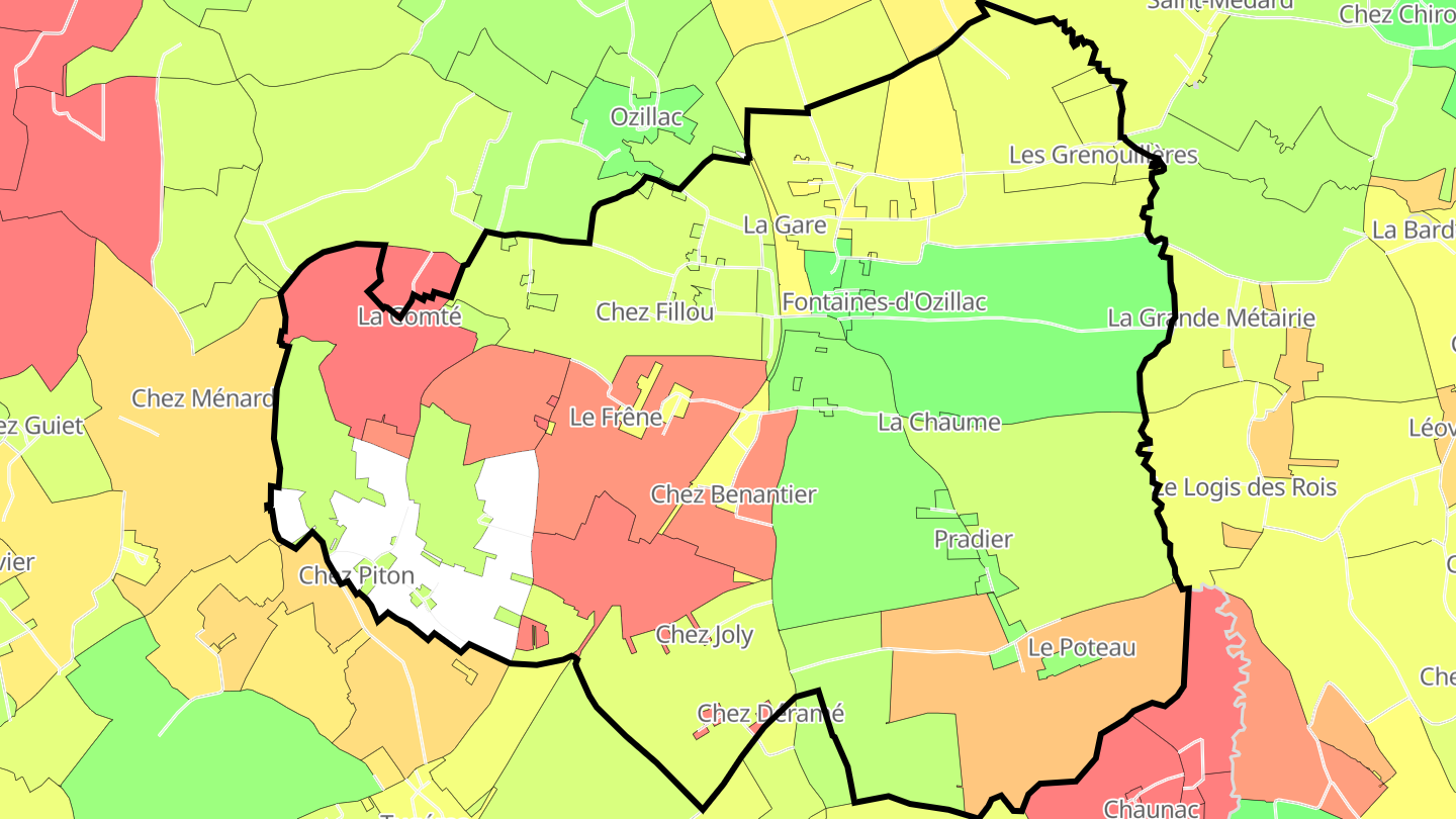 Carte des prix de l'immobilier Fontaines-d'Ozillac
